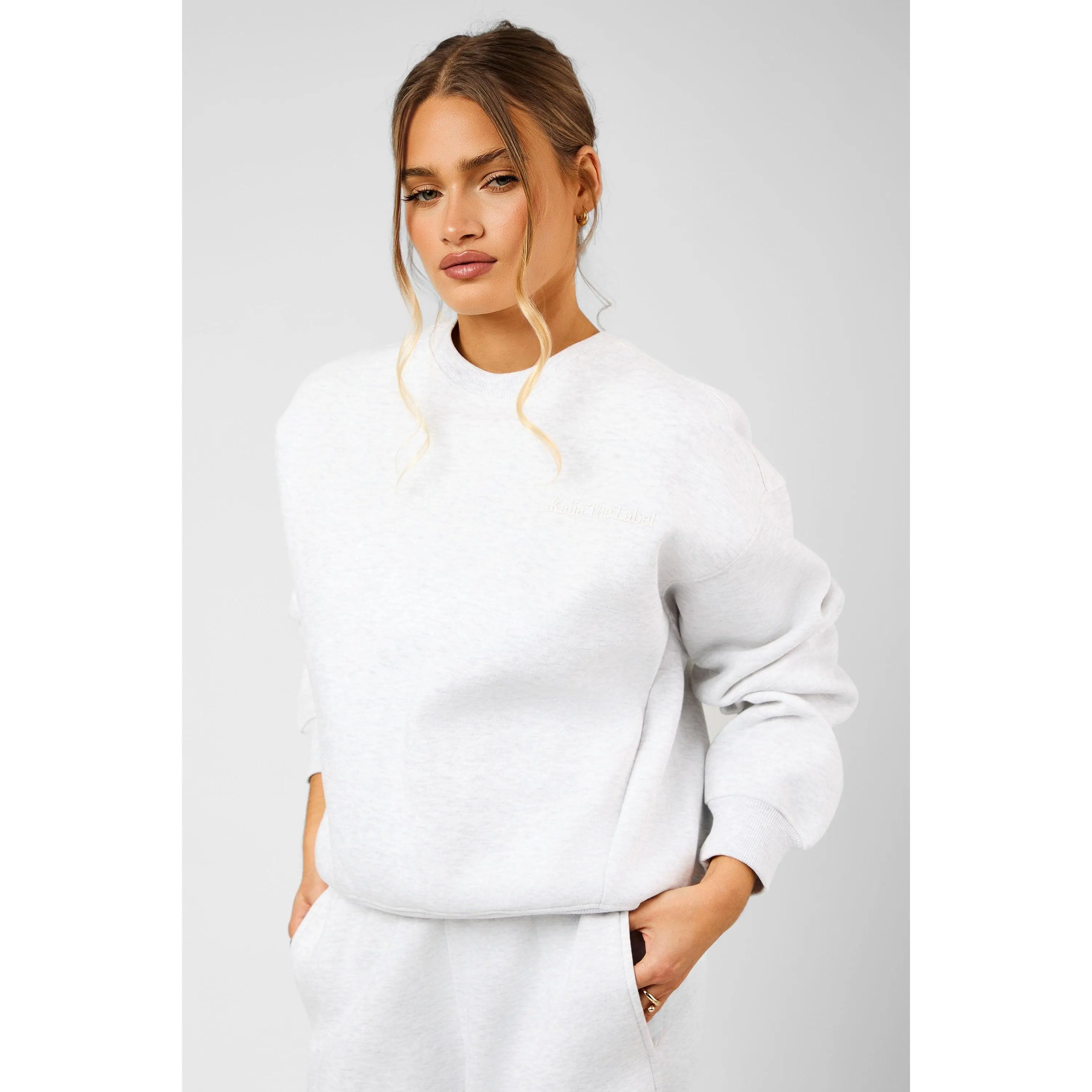 Kaiia The Label Seam Detail Oversized Sweatshirt Light Grey Marl