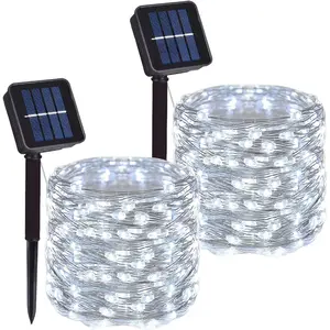 2 Pack Total 200 LED Solar  Copper Wire String Lights Outdoor, , 8 Modes Fairy Lights for Garden, Patio, Party, Yard, Christmas (White)