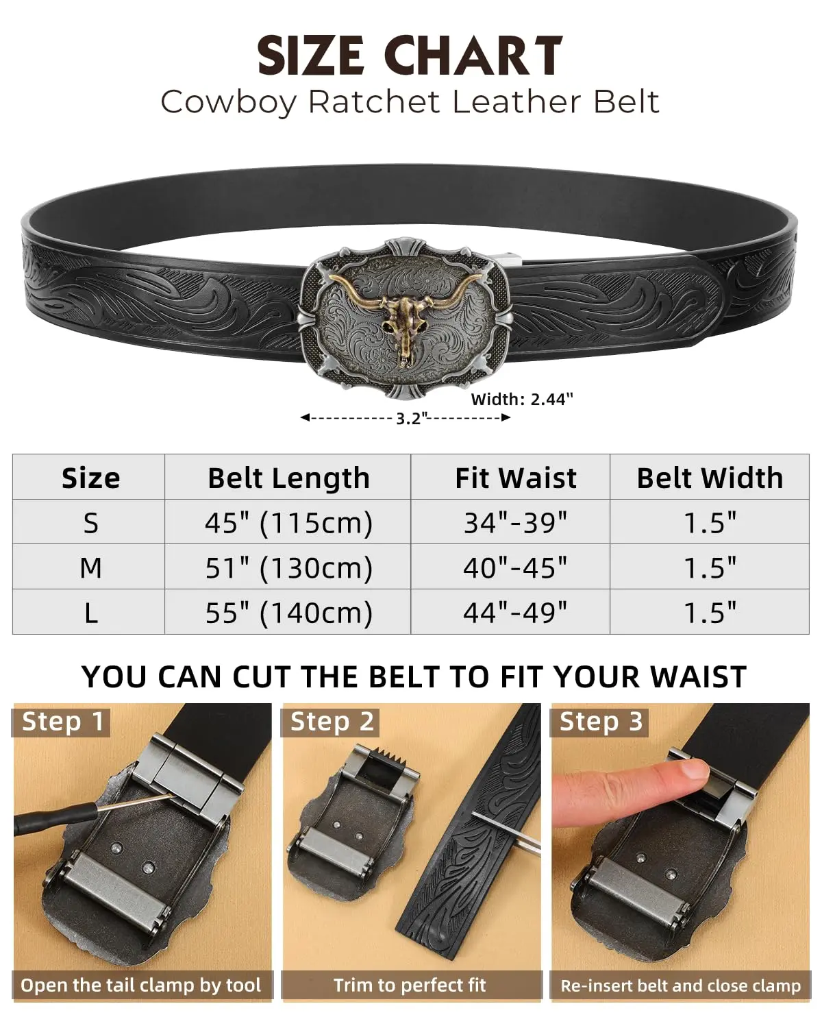 Leather Cowboy Ratchet Belt with Automatic Western Buckle BELTROAD Automatic Ratchet Western Belt Mens Cowboy Belts  main image 3