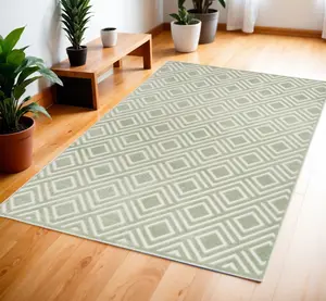 212 MAIN 4x6 ft. Modern Low Pile Machine Woven Geometric Print Rectangle Size Area Rug, Green, Ideal for Living Rooms