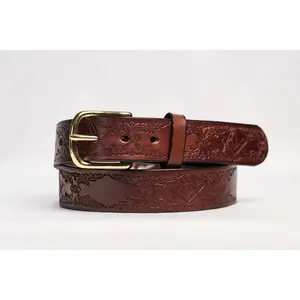 Freemason "Heavy" Brown Belt - Full Grain Leather with Iconic Symbolism, Handcrafted by Amish Artisans, Stainless-Steel or Gold Buckle Options