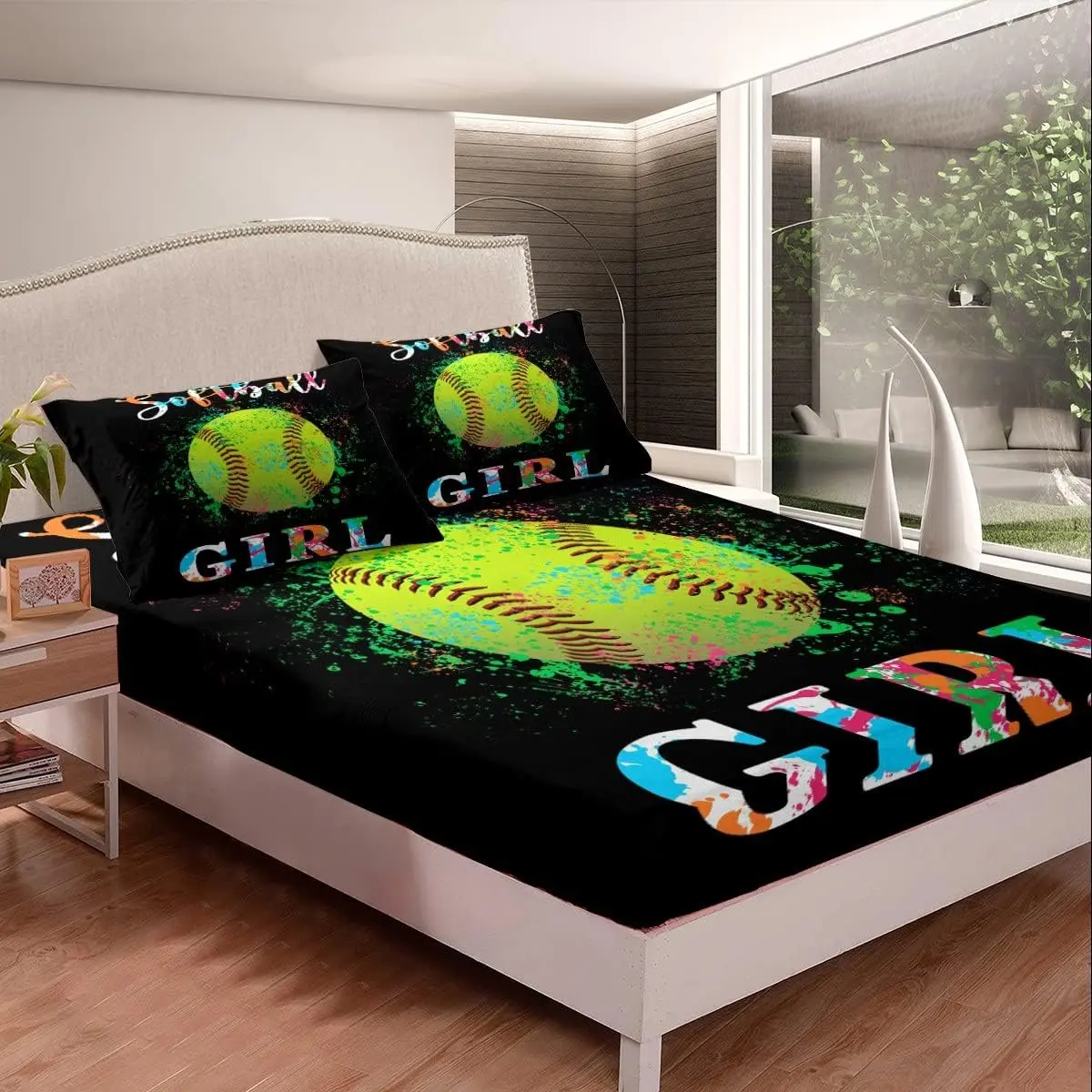 Feelyou Softball Theme Bedsheet Sets - Colorful Tie Dye Artistic Fitted Sheets with Deep Pockets, Bed Cover for Bedroom Decor, Colorful Fitted Sheets