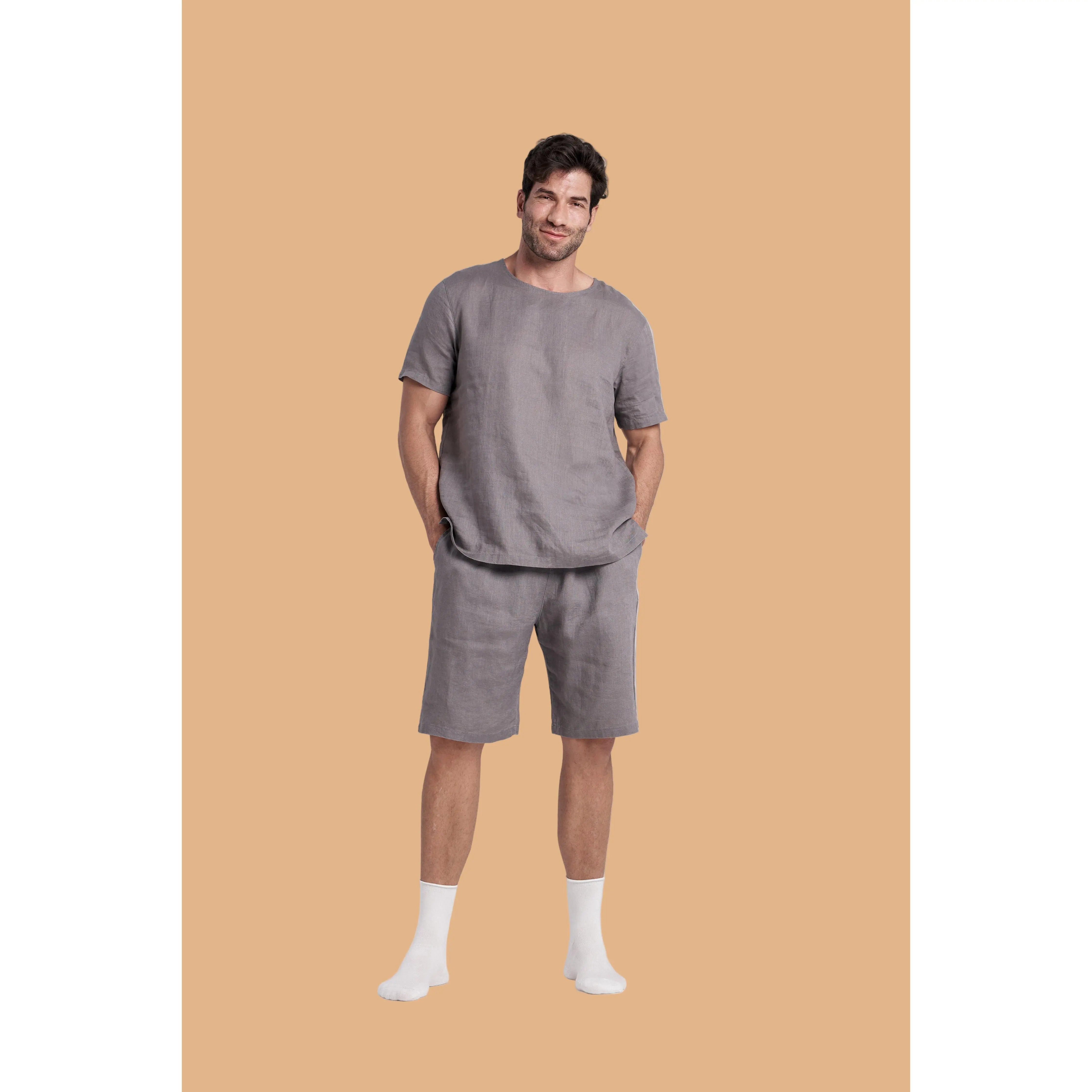 Men's Short-Sleeve Linen Sleepwear