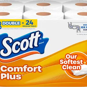 ComfortPlus Toilet Paper, 12 Double Rolls, 231 Sheets per Roll, Septic-Safe, 1-Ply Toilet Tissue
