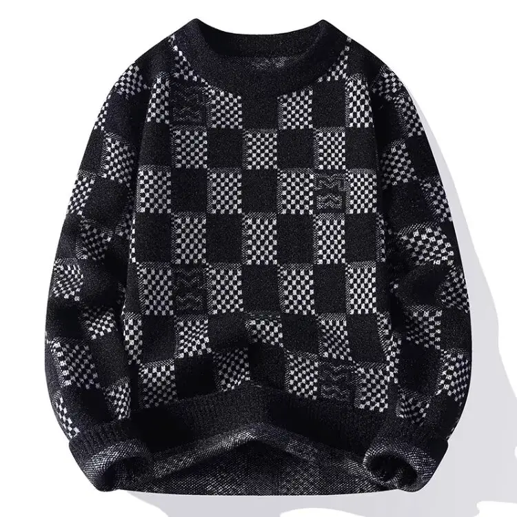 Men's Round Neck Long Sleeve Casual Knitted Top - Trendy Brand, Elegant Loose Fit, Autumn Winter Base Shirt, Red Armchair Design Menswear