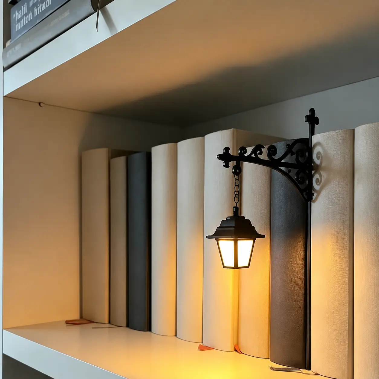 Ghost Figurine Book Nook Lamp, Mini Hanging Lantern Night Light with Warm LED, Gothic Decor for Bookshelf, Cozy Room Decoration Gift for Book Lovers
