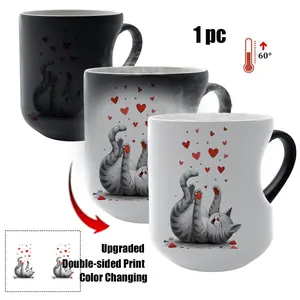 Thermosensitive Ceramic Mug, Love Hearts & Cats Design, Magic Color-Changing, 11 Oz/330 Ml, Coffee Mug, Funny Gift Mug, Christmas Gift for Friends