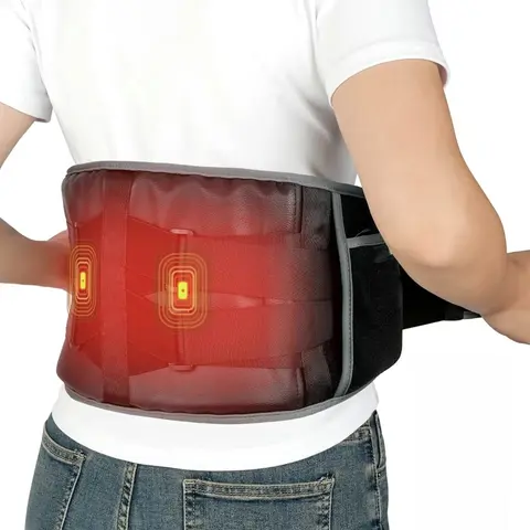 Battery-Powered Wireless Synthetic Lower Back Massager Belt, Multifunctional Heating Pad with 5 Heat-Timer Settings, 3 Vibration Modes, Adjustable Heating Temperature, 47-60" Wearable Wellness Tool for Mom, Dad, Back Pain Relief, Portable Cordless Device