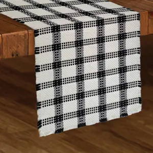 Homewear Tilly Table Runner 16 x 80 Inches - Black, Woven Jacquard with Fringe Runners - Farmhouse Boho Centerpiece for Kitchen, Dining, Holiday Party, Everyday, Spring, Decor
