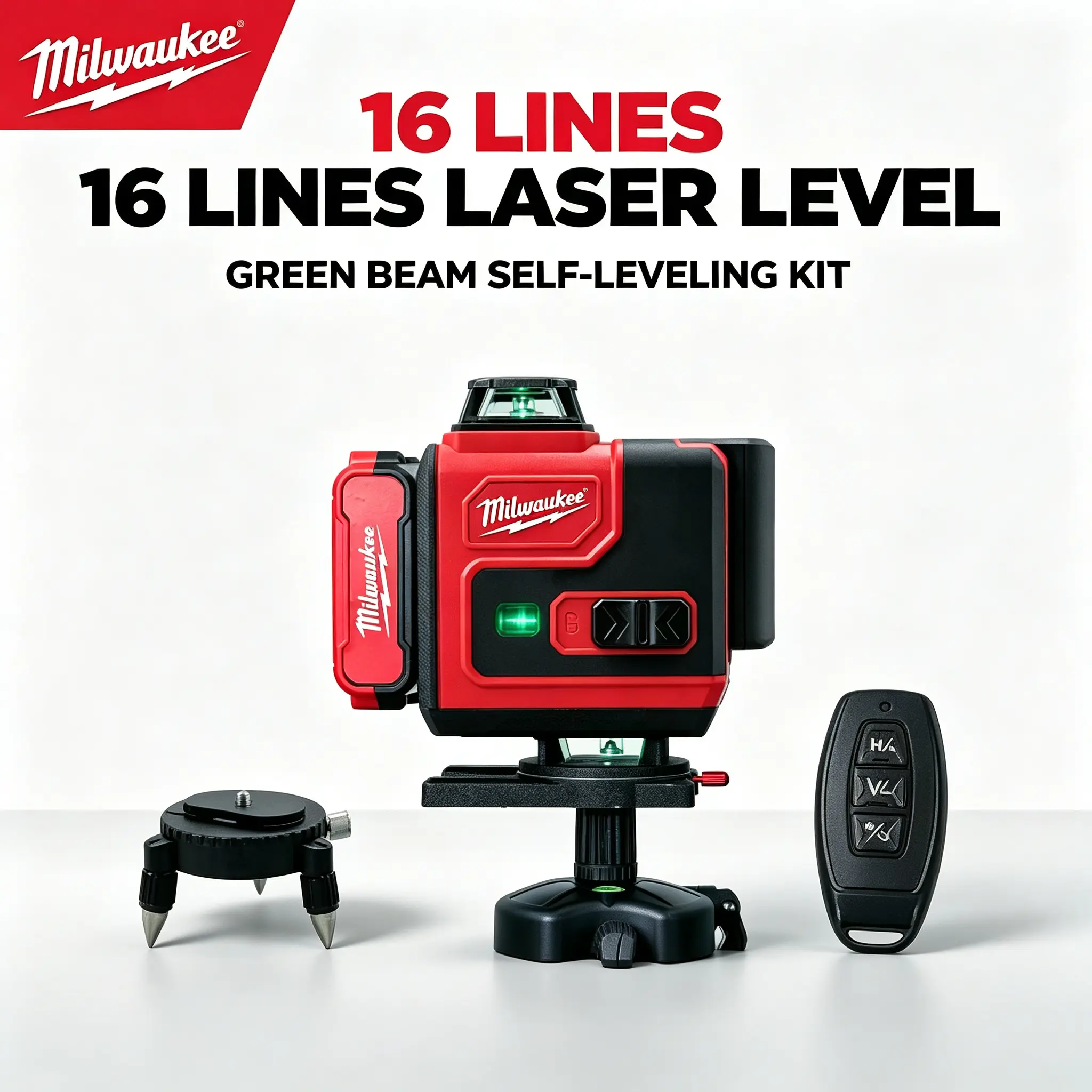 Milwaukee Green Beam Self-Leveling Laser Level Kit - Includes Cloth Storage Bag, Remote Control, Tripod Base, Power Adapter - Ideal for Tile Laying, Construction Measuring high repair set