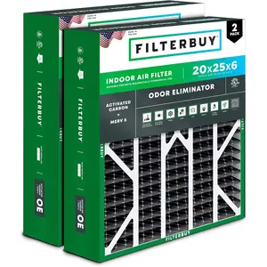 Filterbuy 20x25x6 Air Filter (2-Pack), Pleated MERV 8 Odor Eliminator HVAC AC Furnace Air Filters for Aprilaire Space-Gard 201 / 2200 / 2250 & Lennox