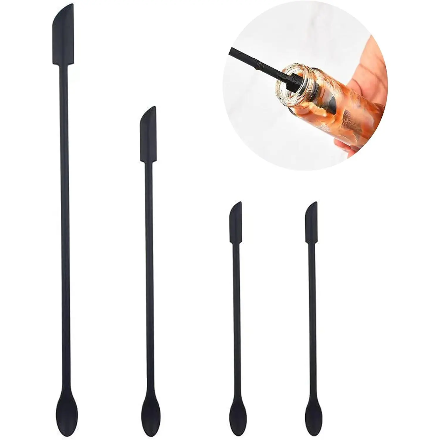 4 count Mini  Spatula Set, Small Rubber Spatula for Makeup, Thin Jar Scraper for Kitchen(4, BLACK)