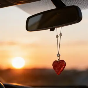Full Diamond Heart Car Pendant, Luxury Style Rearview Mirror Decor, Car Interior Decoration, 1 Piece Pack, Elegant Car Accessory