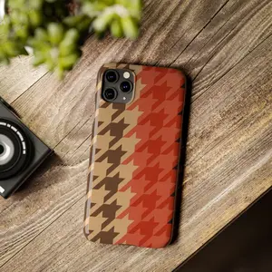 Houndstooth Slim Phone Case, Brown and Orange Pattern Protective iPhone Case, iPhone 11 12 13 14 15 Case, Stylish Phone Cover, Trendy Mobile