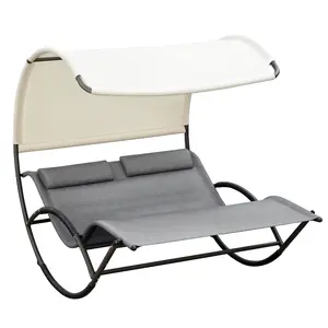 Double Rocking Day Bed with Canopy Shade – Arcing Top Offers Shaded Space. Stop Sunburns. Great for Pool, Porch, Lawn or Garden