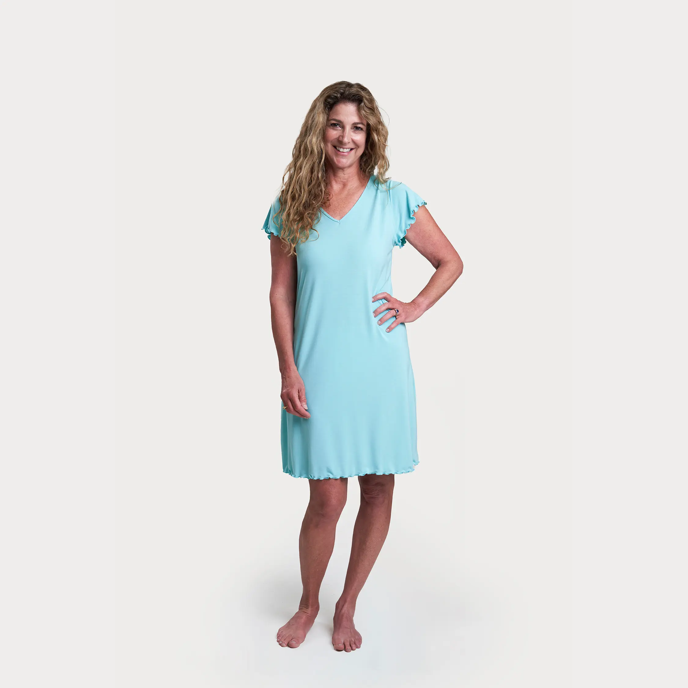 Temperature Regulating Sleepwear Flutter Sleeve Knee Length Nightgown