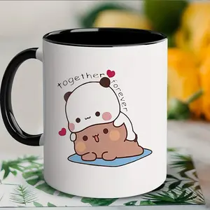 One Bubu Dudu Ceramic Travel Coffee Mug - 11 Oz, a Reusable Novelty Cup That Is Machine Washable And Made from, Featuring a Multi-Purpose Love Forever Bear Design, Making It an Ideal Gift for Couples.