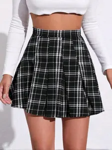 Women's Plaid Print Skirt, Casual Fashion Short Tennis Skirt, Casual Sporty Skirt for Daily Wear, Ladies Bottoms for All Seasons