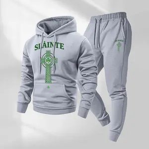 Men's Saint Patrick's Day Print Hoodie and Drawstring Sweatpants Set, Menswear, Casual Athletic Long Sleeve Hooded Jacket & Trousers for Fall & Winter, Men's Clothing for Daily Wear, Sportswear Indoor Outdoor, Tracksuit, Athleisure
