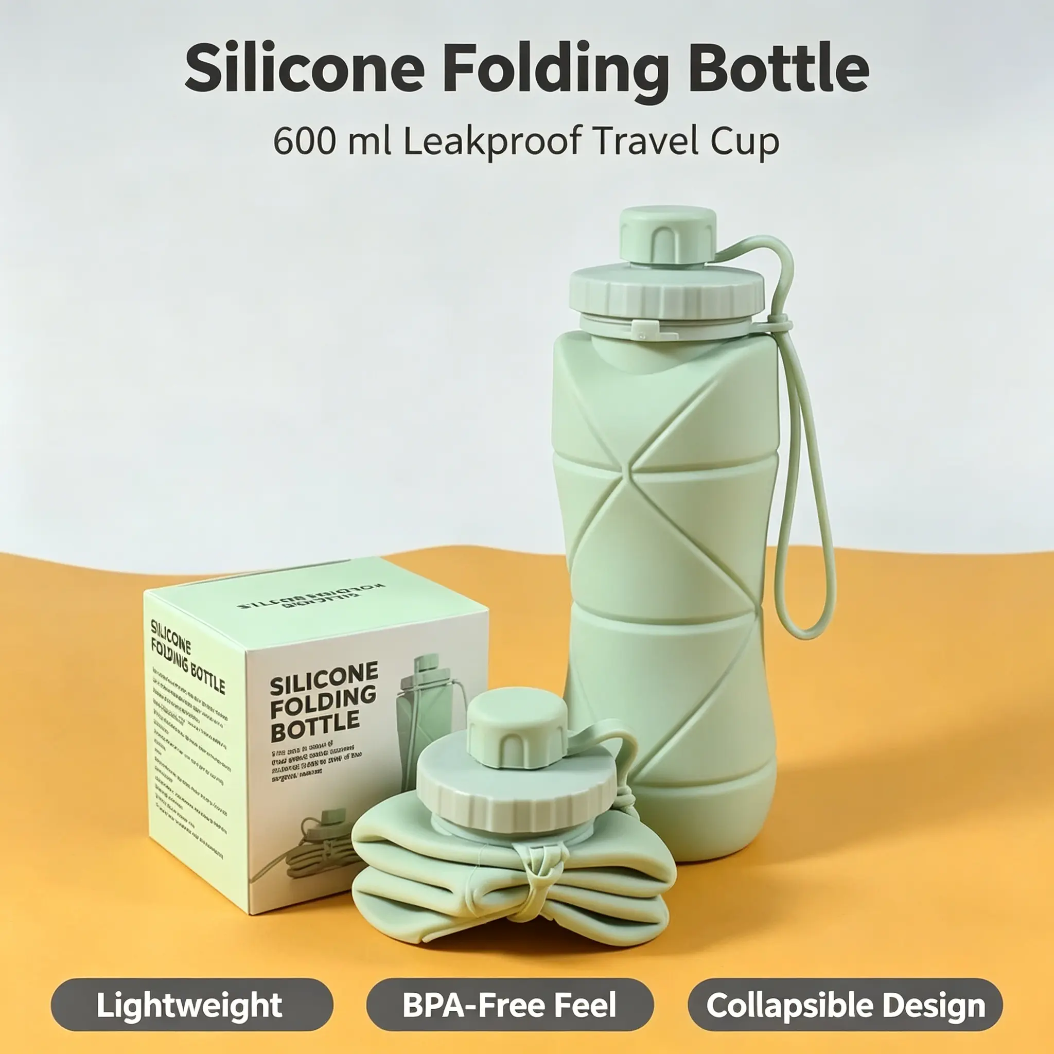 Collapsible Water Bottle, BPA-Free Silicone Folding Bottle, Lightweight Leakproof Travel Bottle, for Hiking, Backpacking, Fitness & Commute Use sport