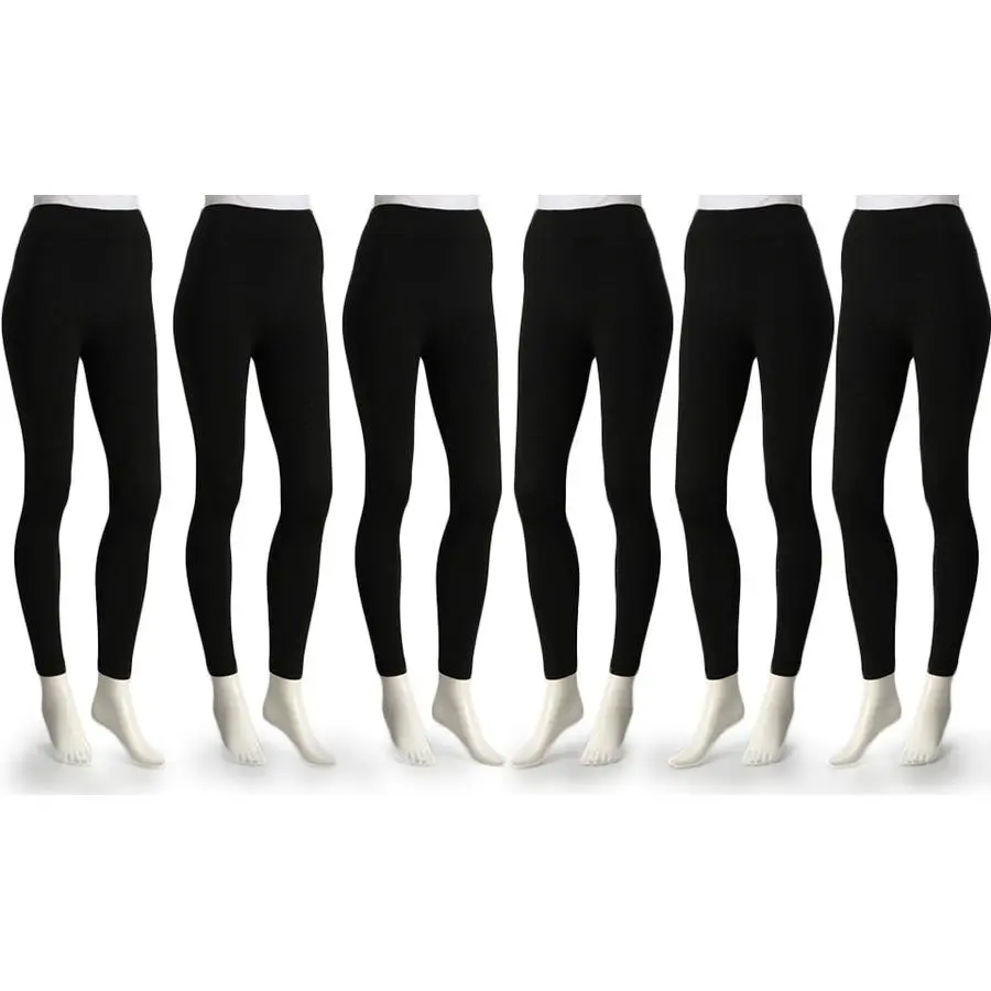 Fashionable Legs Women's 6-Pack Thick Fleece Lined Leggings - Ultra Stretch Nylon Spandex Fabric, Midnight Black, Size XL/2X, Fits, Knit, Tunic, Bottom, Soft, Comfortable, Stretchy, Breathable, Gym, Cute, Thermal, Knitted