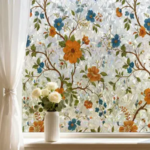 1 Roll Static Cling Iridescent Floral Window Film, Colorful Floral Window Sticker for Home Decor, Glass Decoration, Living Room, Bedroom & Kitchen Sliding Doors, Privacy Protection, Removable Decorative Film