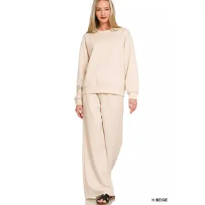 Zenana Scuba Crewneck Pullover and Pants Set