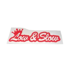 Low&Slow Red Decal for Car Lovers - Stylish Text Design with Crown Emblem