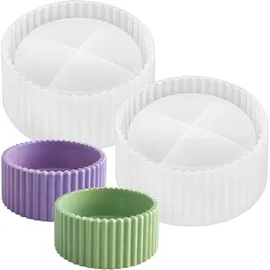2 count Candle Holder  Mold, Epoxy  Concrete Mold Striped Trinket Box Container Storage Mould for  Makeup Brush Candle Holder Succulent  Pot DIY  Art Craft  Decor