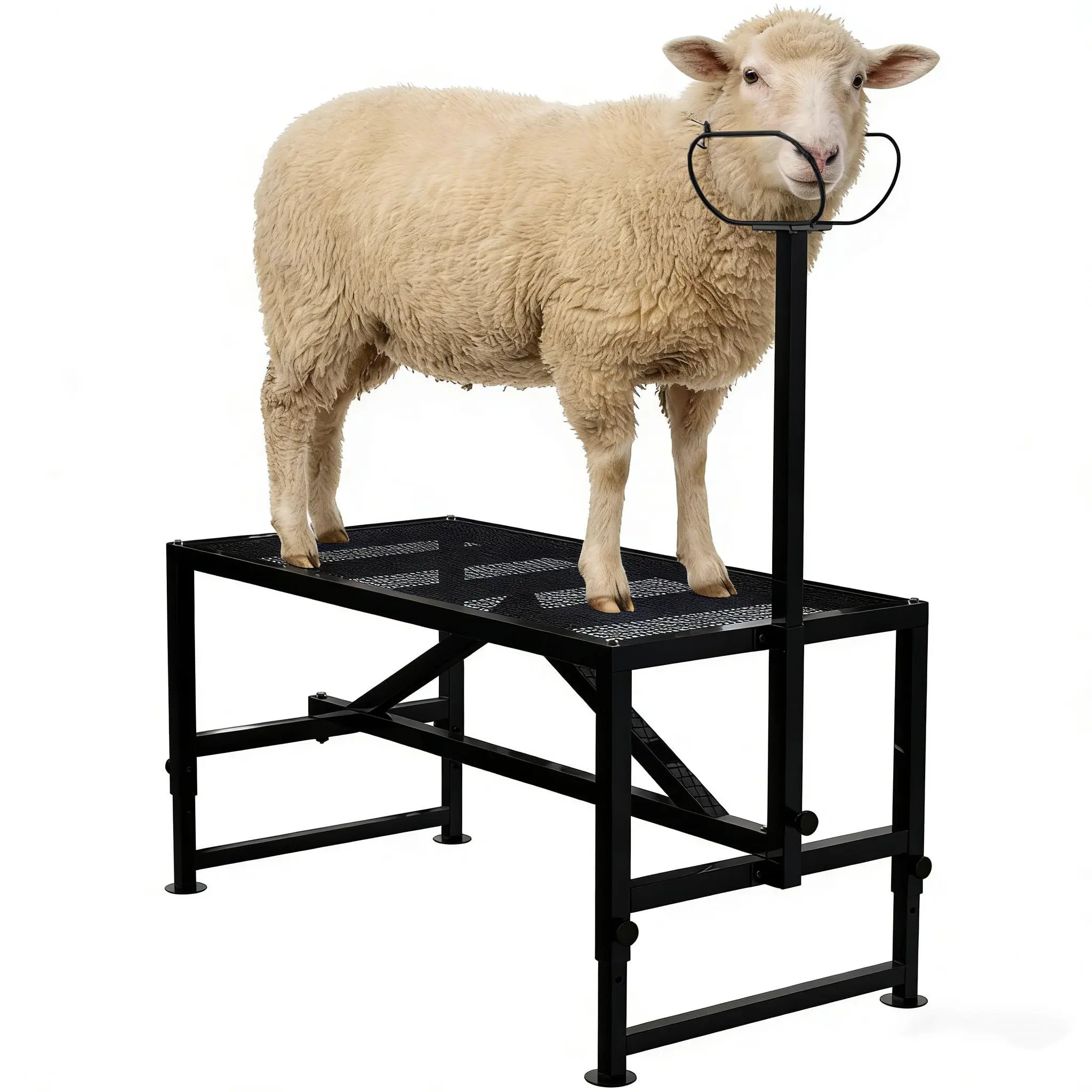 Garvee Goat Livestock Stand - 47x23 Inch Adjustable Metal Milking & Trimming Stand, Durable Headpiece Height 21" to 27", 500lbs Capacity, Ideal for Horned Goats/Farm Animals, Black