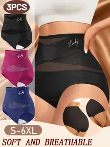 S-6XL large size underwear 1/2/3/4/5/6/7 PCS women's high waist shaping pants cross abdomen underwear comfortable breathable, hip lifting waist shaping sexy, mesh splicing
