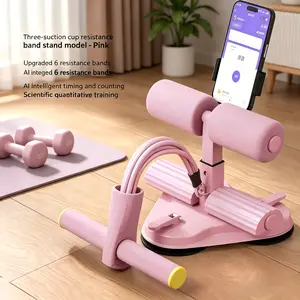 Home Fitness Sit-Up Assistant, Suction Cup Abdominal Exercise Trainer Equipped with Phone Holder & Resistance Bands, Portable Core Training Gear Waist Twist and Ab Machine