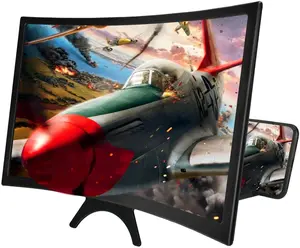 Qishi 12'' 3D Curved Screen Magnifier for Mobile Phone, HD Magnifier Projector Screen Enlarger for Videos, Movies, Games, Foldable Phone Stand with Screen Amplifier, Compatible with All Smartphones QISHI