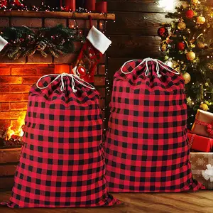 2 count 35''x55''  Christmas Drawstring  Bags, Santa Bags , Buffalo  Christmas  Bags Santa Sack with Drawstring,Heavy Xmas Bags for Xmas Holiday  Giving and Party Decor