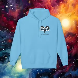 Aries Aquarius hoodie for couples featuring a yin yang zodiac design, perfect matching astrology hoodie for fire and air energy.