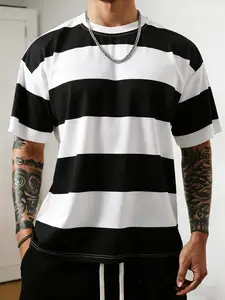 Men's Casual Short Sleeve T-Shirt, Striped Design, Soft Breathable Fabric, Perfect for Daily Wear and Outdoor Activities