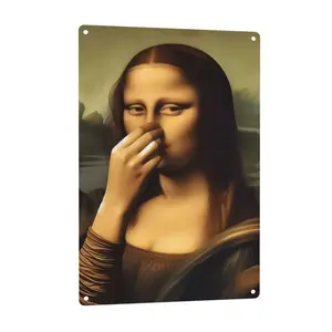 Piece Mimics Mona Lisa Bathroom Wall Art Decoration Covering Her Nose Vintage Stink Poster Printed Toilet Humorous And Funny Da Vinci Inspired Fun Tin Sign Wall Decoration Family Bedroom Kitche
