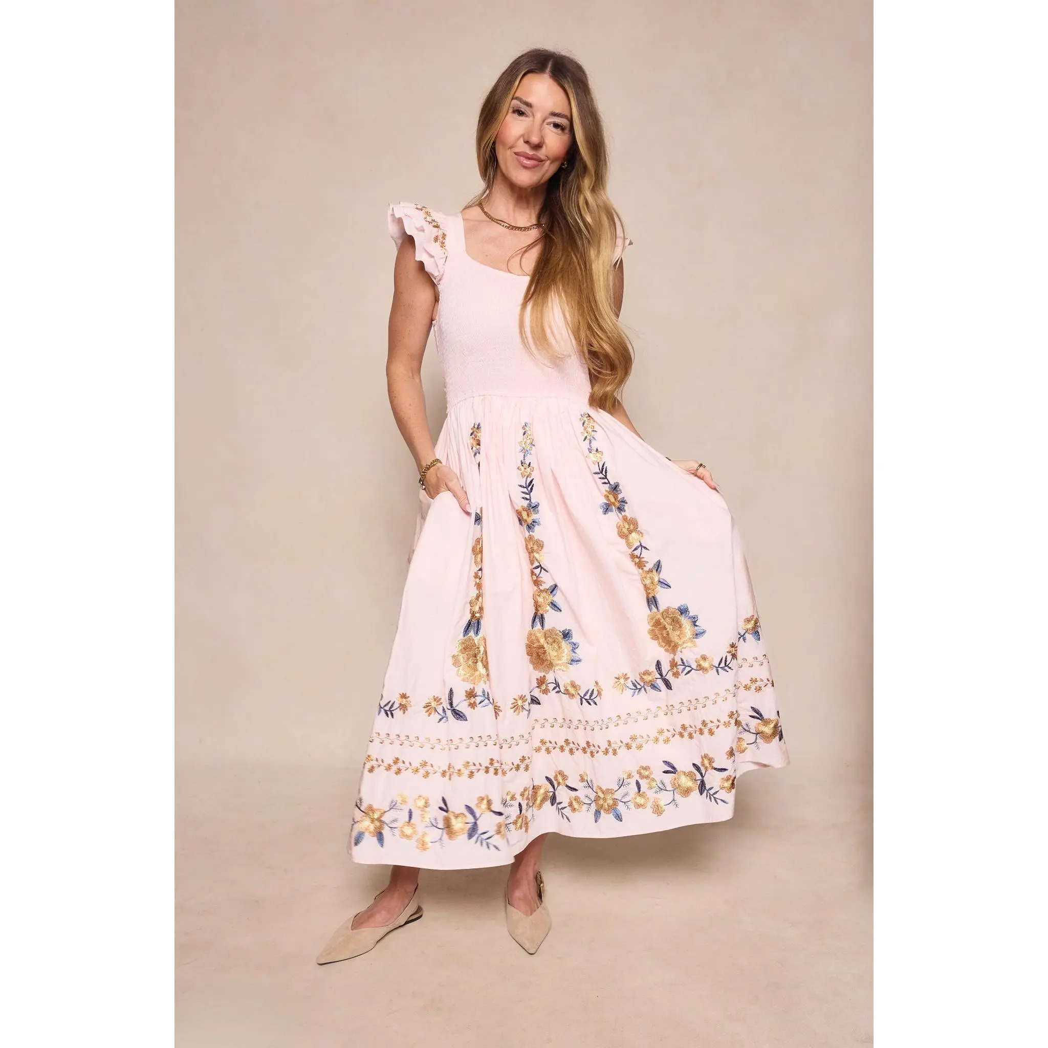 Hattie Dress in Embroidered Spring Floral