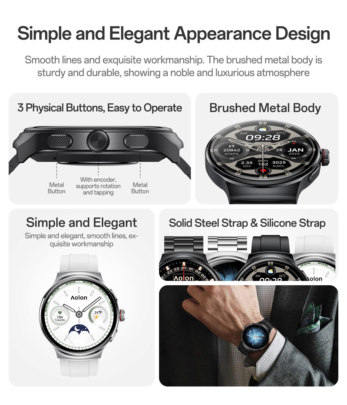 Aolon Prime3 Smart Watch Wearable – Featuring a 1.43" AMOLED Touchscreen, Stainless Steel Design, Bluetooth Calling, 100+ Sports Modes, Health Tracking, Waterproof Build, and iOS & Android Compatibility#fathers day gift#outdoor fun