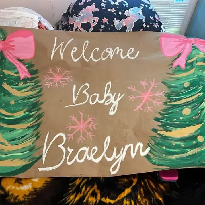 Baby Shower Banner - "Welcome Baby" Design with Christmas Trees and Bows
