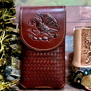Eagle embossed Western  Leather Phone Belt Holster 7x4 Inches Magnetic Closure Embossed Design  Universal Fit for Large Smartphones