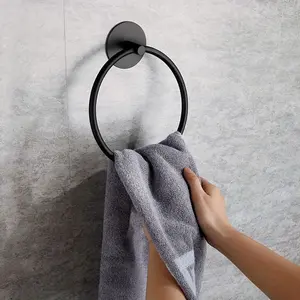 Stainless Steel Towel Ring, Self-Adhesive Wall Mount Towel Holder, Rustproof Satin Nickel Finish, Round Bathroom Accessory, Towel Hook