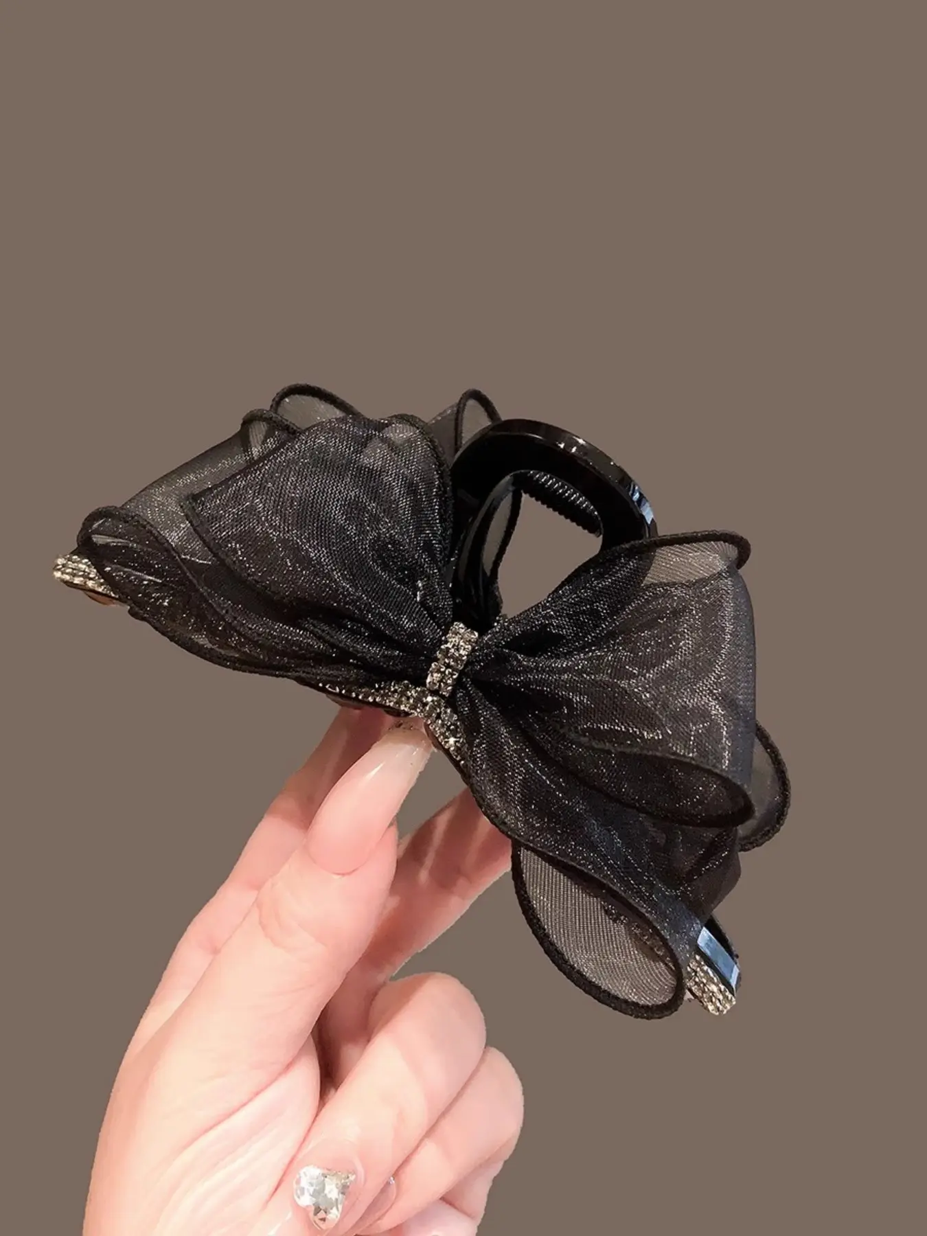 Elegant Rhinestone Butterfly Clip, Organza Mesh Hair Claw, High-End Women's Backside Hairstyle Accessory, Shark Bite Hair Clip, Rhinestone Hair Clips