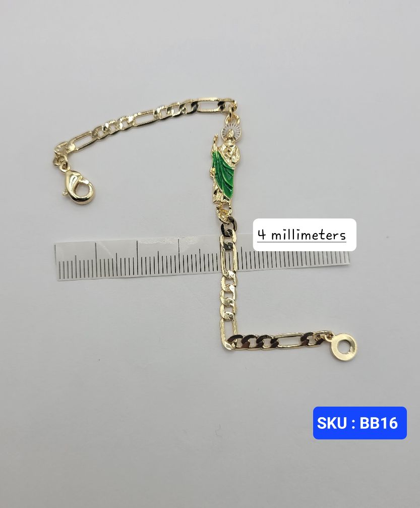 San Jude Bracelet Laminated-Gold Green & Gold Color 6 Inches Adjustable Size for Small Kids Babies Comfortable Everyday Wear Versatile Design SKU BB16