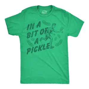 Mens Funny T Shirts In A Bit Of A Pickle Sarcastic Pickleball Graphic Novelty Tee For Men Mens Funny T Shirts Cool Vintage Fashion T-Shirt Gift Classic Menswear Food Apparel for Men Funny Pickle Ball Short Green -