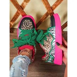 Women's Fashion Colorblock Leopard Zebra Style Casual Sneakers, Comfortable Low Top Height Skate Shoes, Perfect for Party, Christmas Gift, Outdoor Activities, Versatile Use