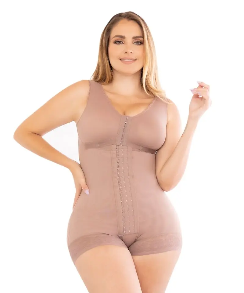 Faja postquirúrgica y postparto con brasier integrado Fajas Colombianas High Compression Shapewear Tummy Control Bodysuit for Women with Built-in Bra & Adjustable Clasps Cocoa Color