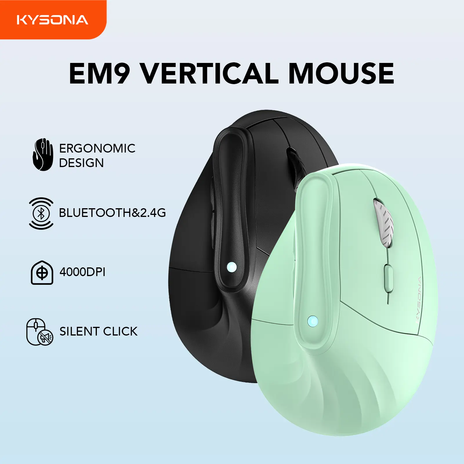 Kysona Ergonomic Vertical Mouse, Bluetooth & 2.4G Wireless Optical Mice for Small to Medium Hands, 5-Level Adjustable DPI, Silent Click, Compatible with PC/Laptop/Computer Office and Gaming Accessories
