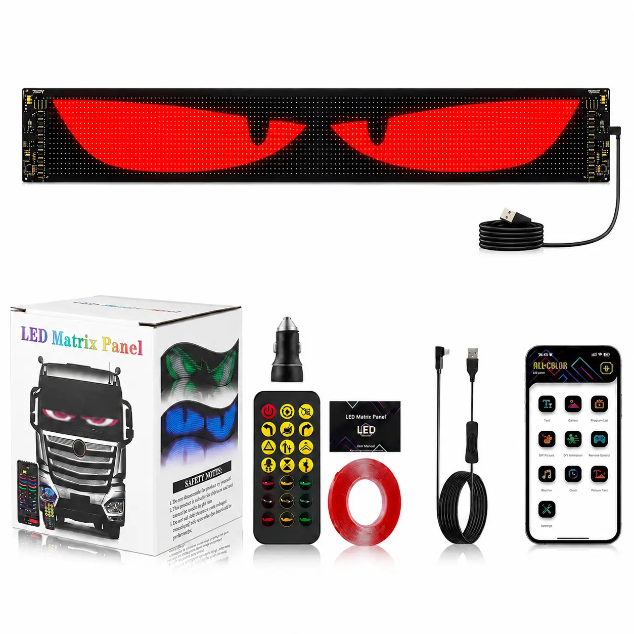 Programmable RGB Dynamic Devil Eyes LED Matrix Panel for Car - Smart APP Control, DIY Waterproof, 14.6"x3.6" Soft Flexible Waterproof Rear Windshield Accessory, Accessories for Car, Transform Your Vehicle Exterior Decoration, Rgb Lighting
