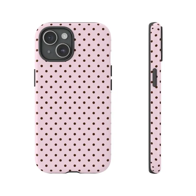 Light pink polka dots, beautiful Y2K cool girl 2-in-1 phone case with a durable, shock-absorbing, shockproof, and stylish design. Compatible with iPhone 17 16 15 14 13 12 11 Pro Max Pro Plus Samsung Galaxy S25 S24 S23 Ultra